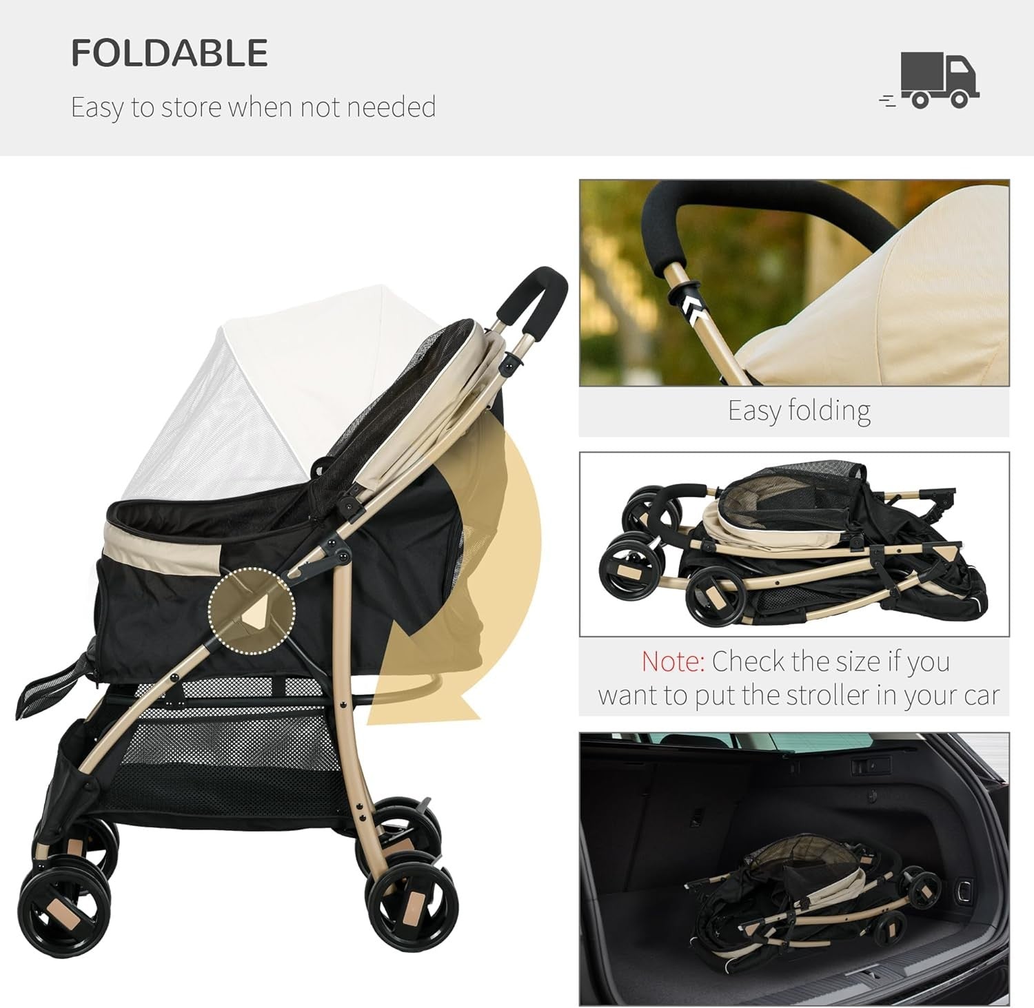 Dog Stroller with Rain Cover Foldable Pet Pushchair for Small Dogs Cats
