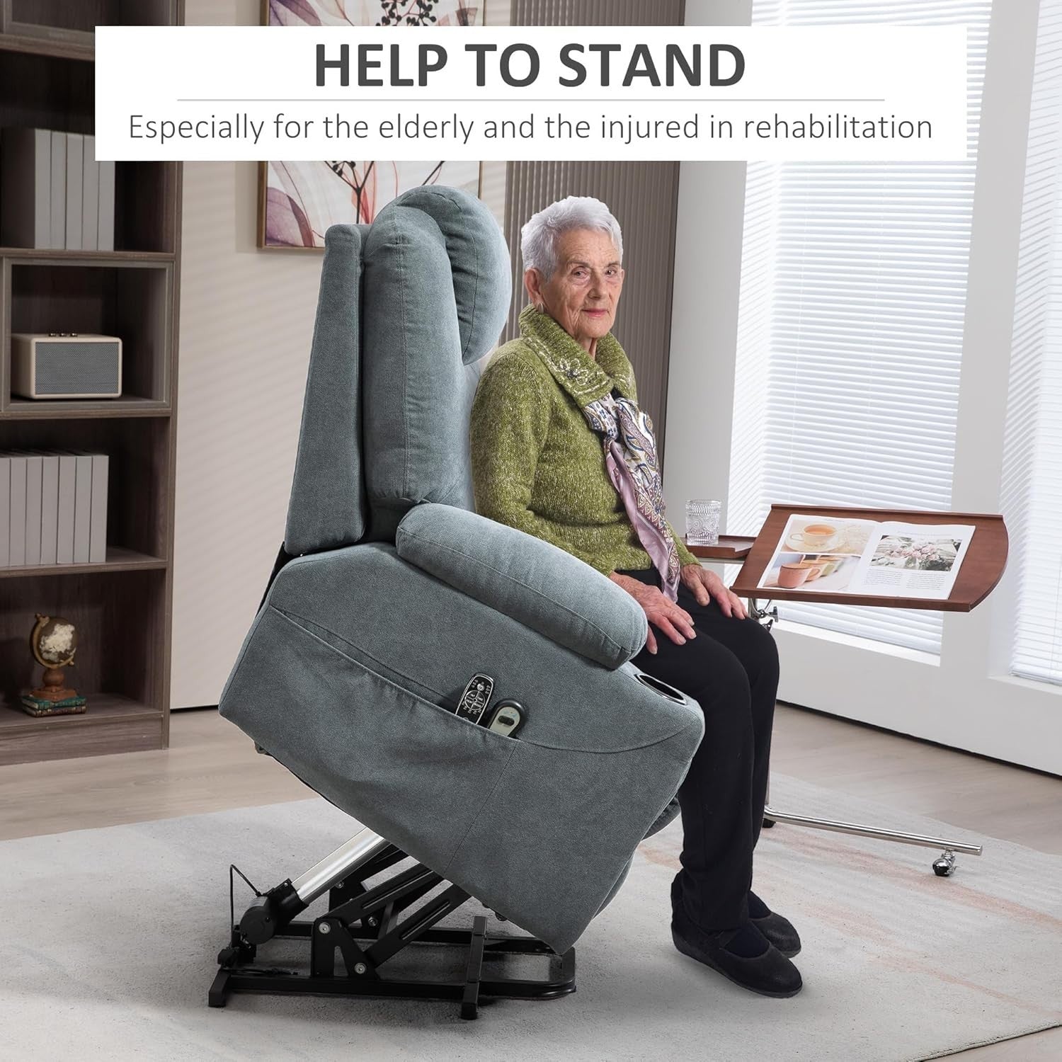 Charcoal Grey Riser Recliner Chair Massage Heat Lift Armchair with Cup Holders