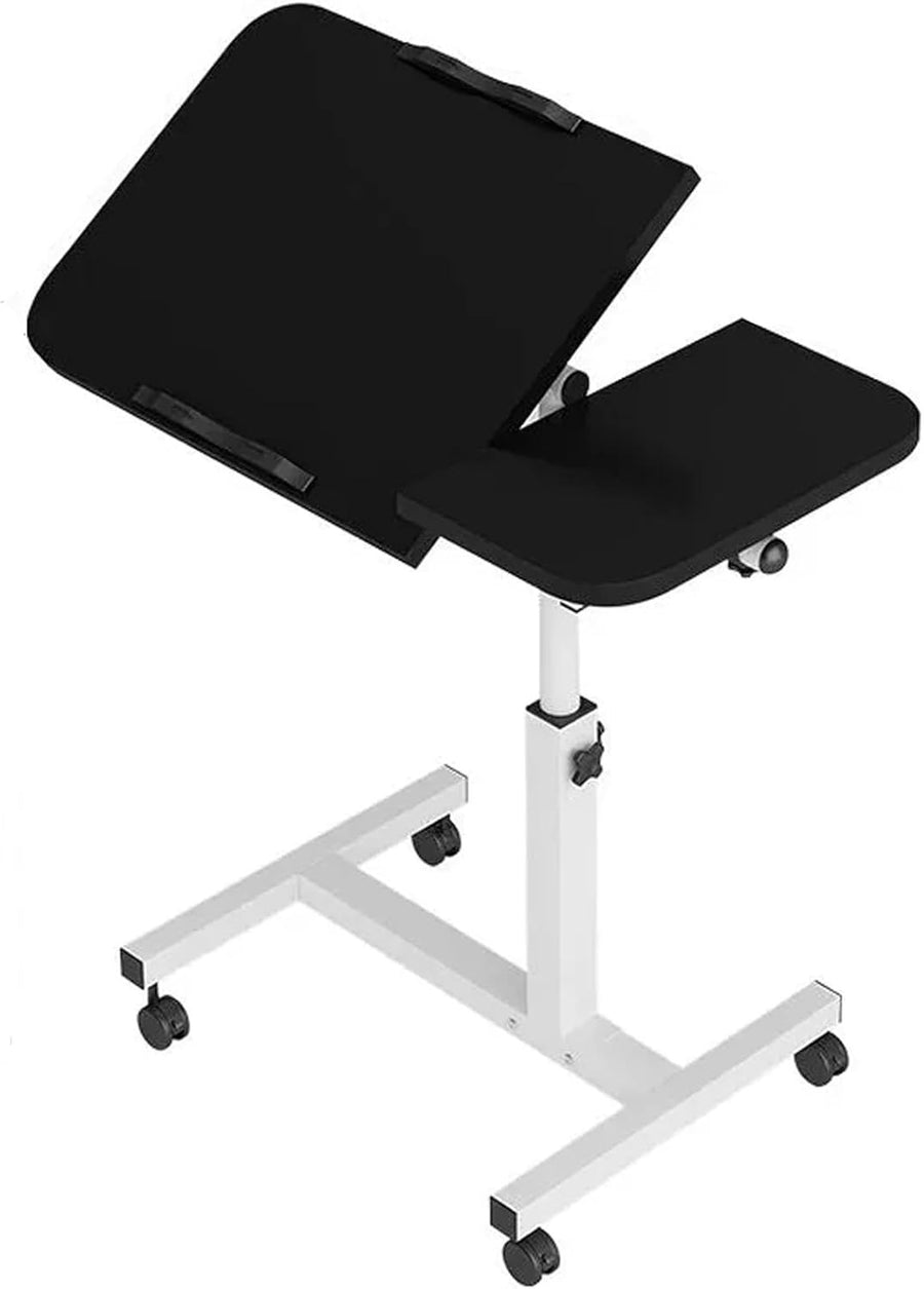 Adjustable Overbed Laptop Table with Wheels Tilt Top Bedside Desk Black