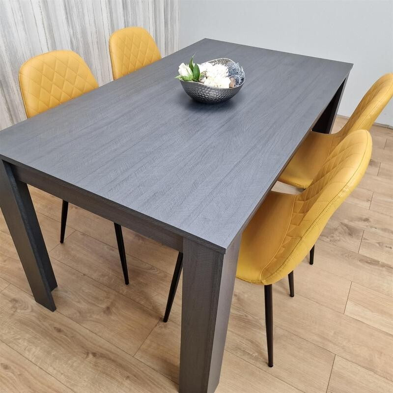 Black Dining Table Set with 4 Yellow Chairs for Kitchen Dining Room