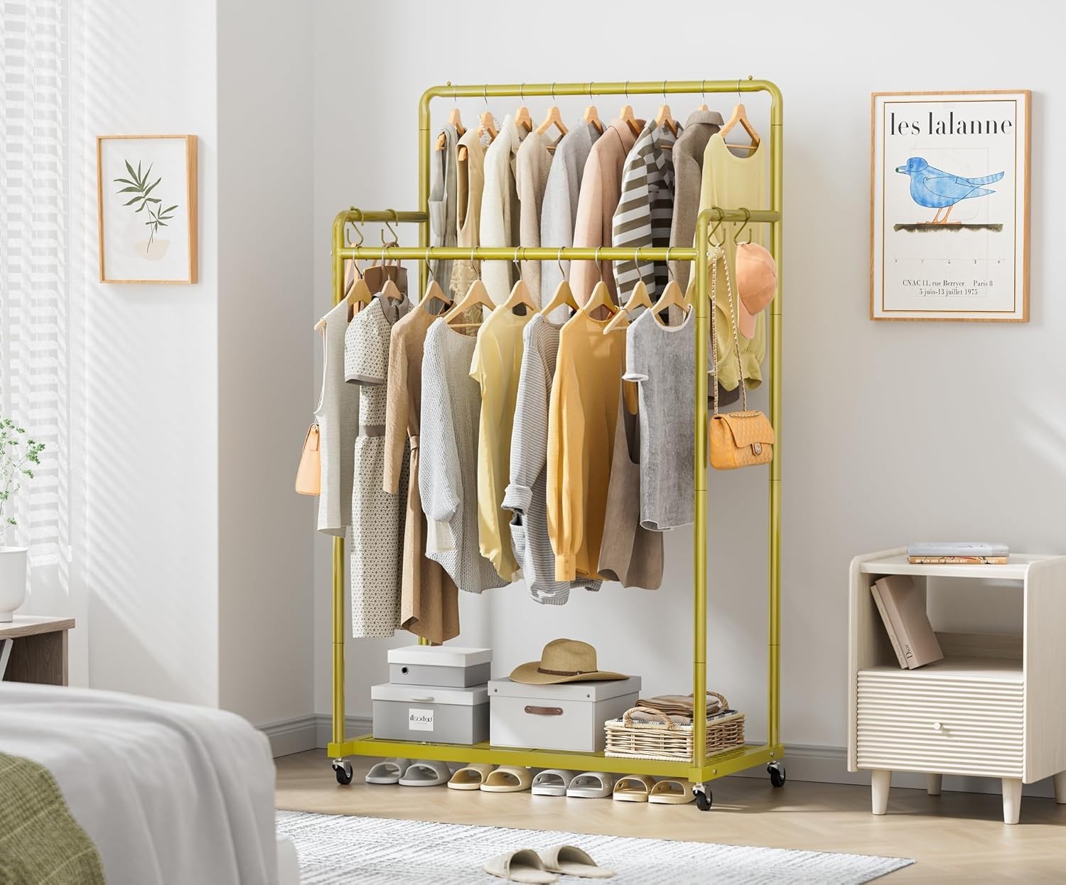 Double Clothes Rail 80KG Heavy Duty Rack With Shelf Gold