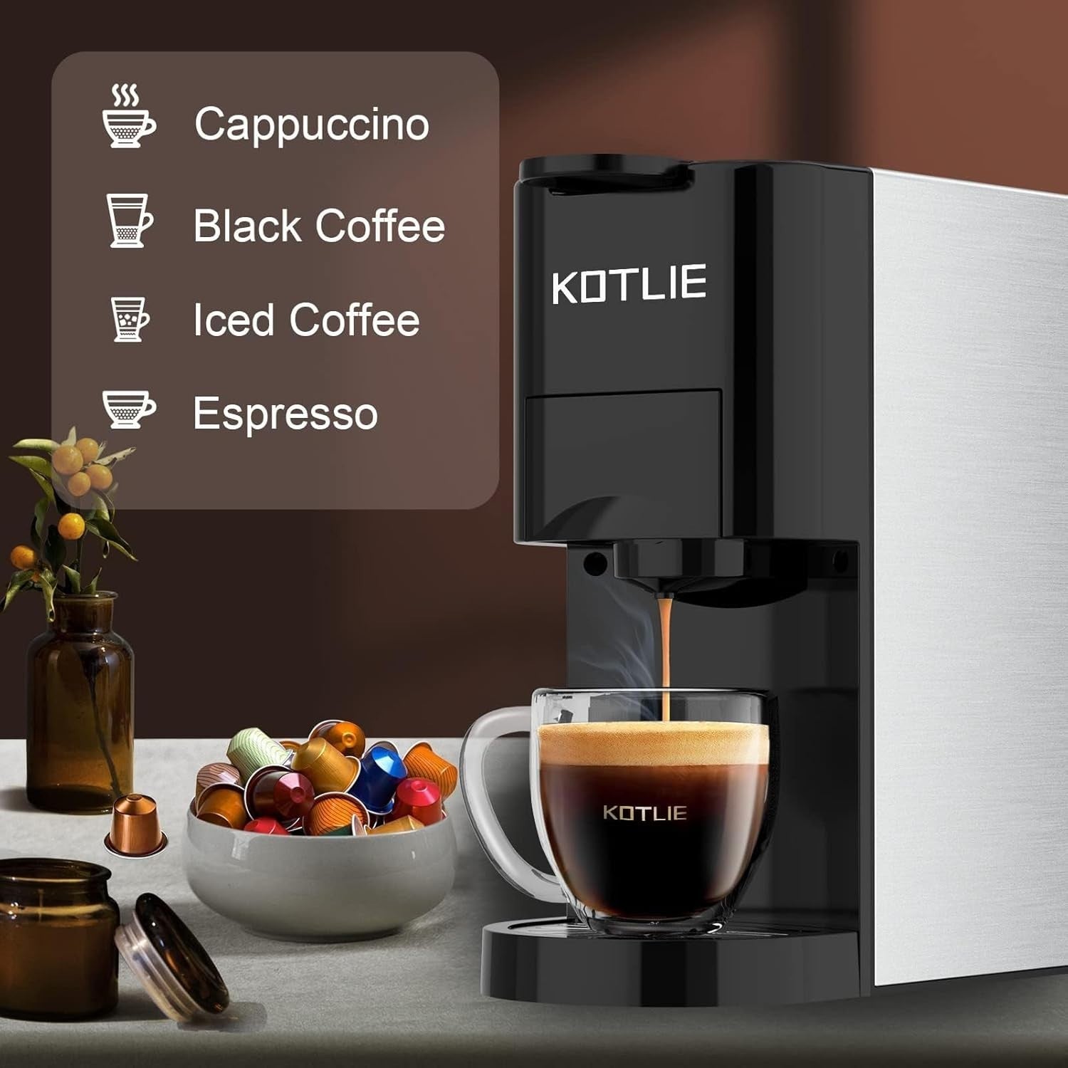 4-in-1 Espresso Coffee Machine | 19Bar Pressure | Pod & Ground Compatible