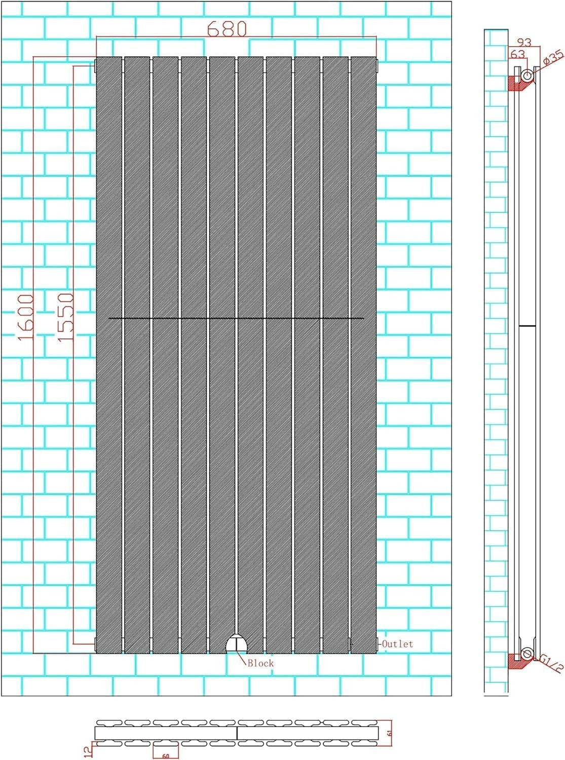 Vertical Designer Double Radiator 1600x680mm White Flat Panel Heating