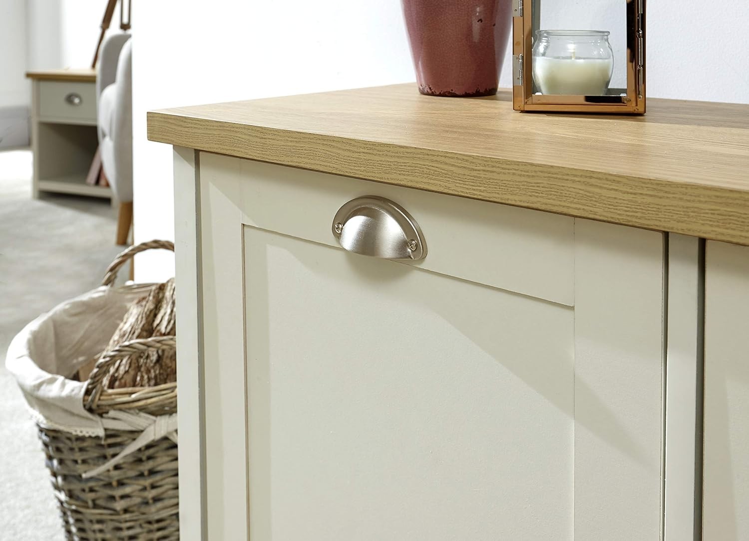 Cream Shoe Storage Cabinet 4 Shelves Spacious Hallway Sideboard Organizer