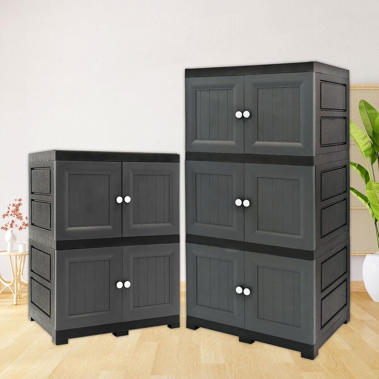 3 Tier Grey Plastic Storage Cabinet Cupboard Shelving Unit for Garage