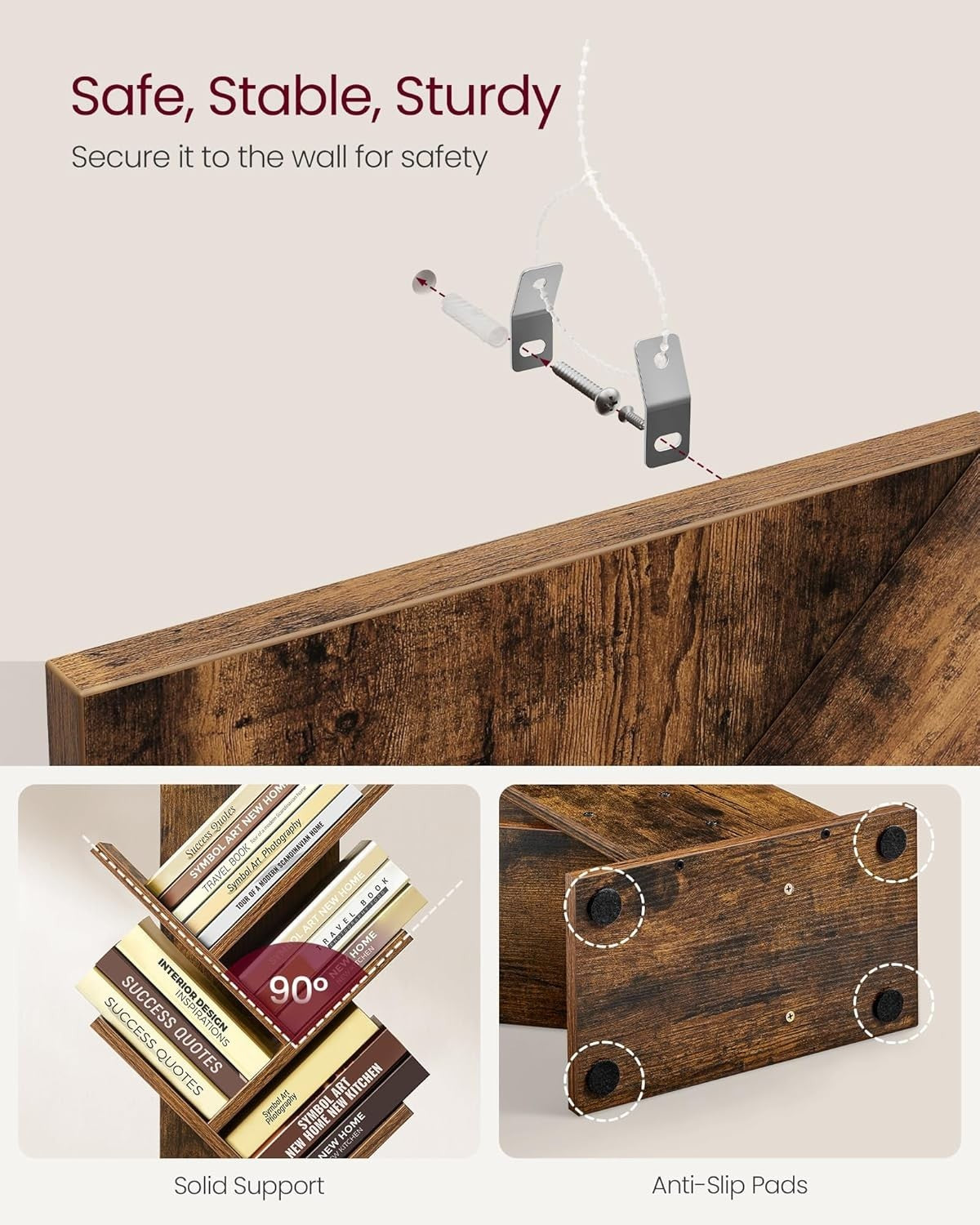 9 Tier Tree Bookshelf Rustic Brown Tall Space Saving Corner Bookcase 141cm