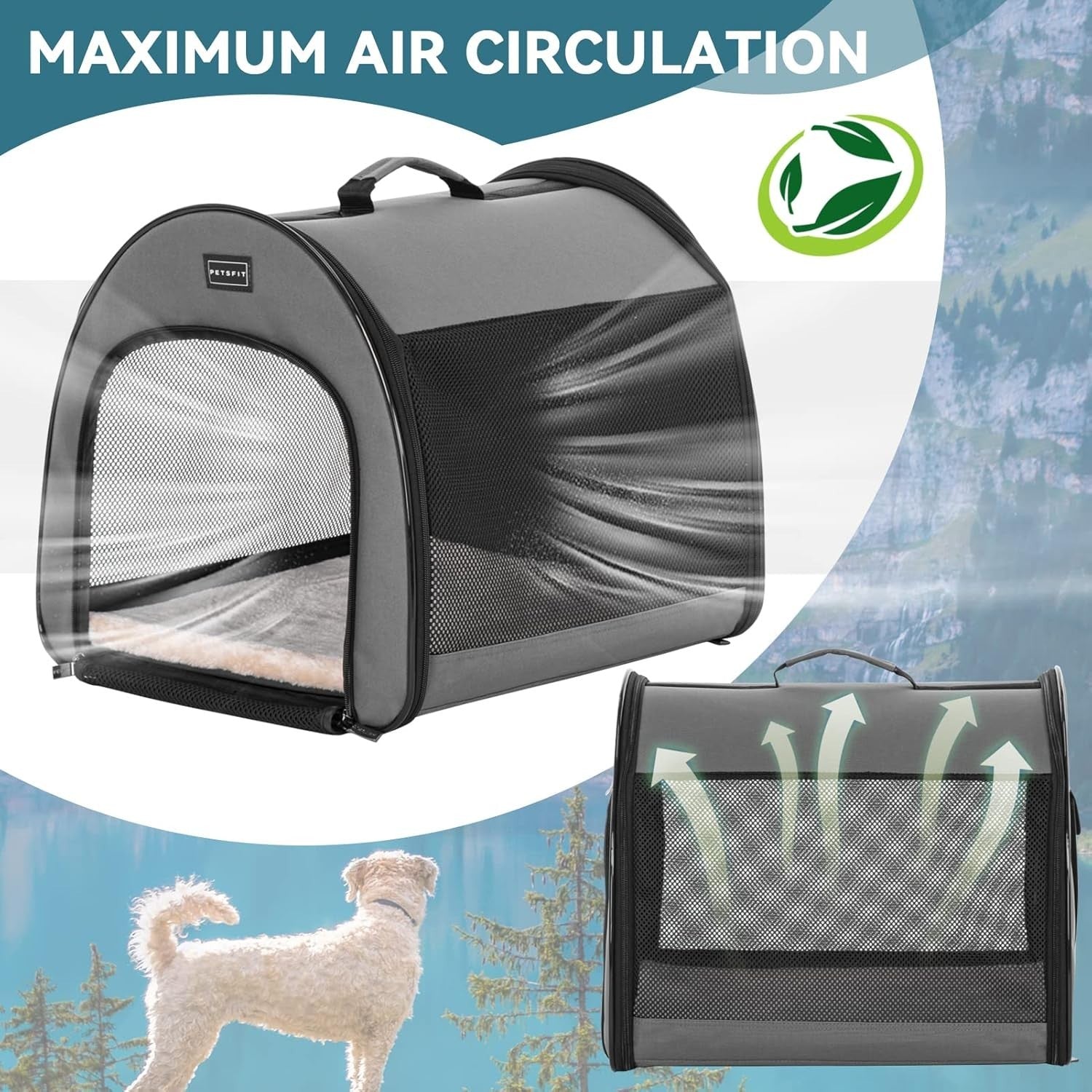 Soft Dog Crate 67x50x50cm Portable Travel Carrier Cat Kennel with Mat Brown
