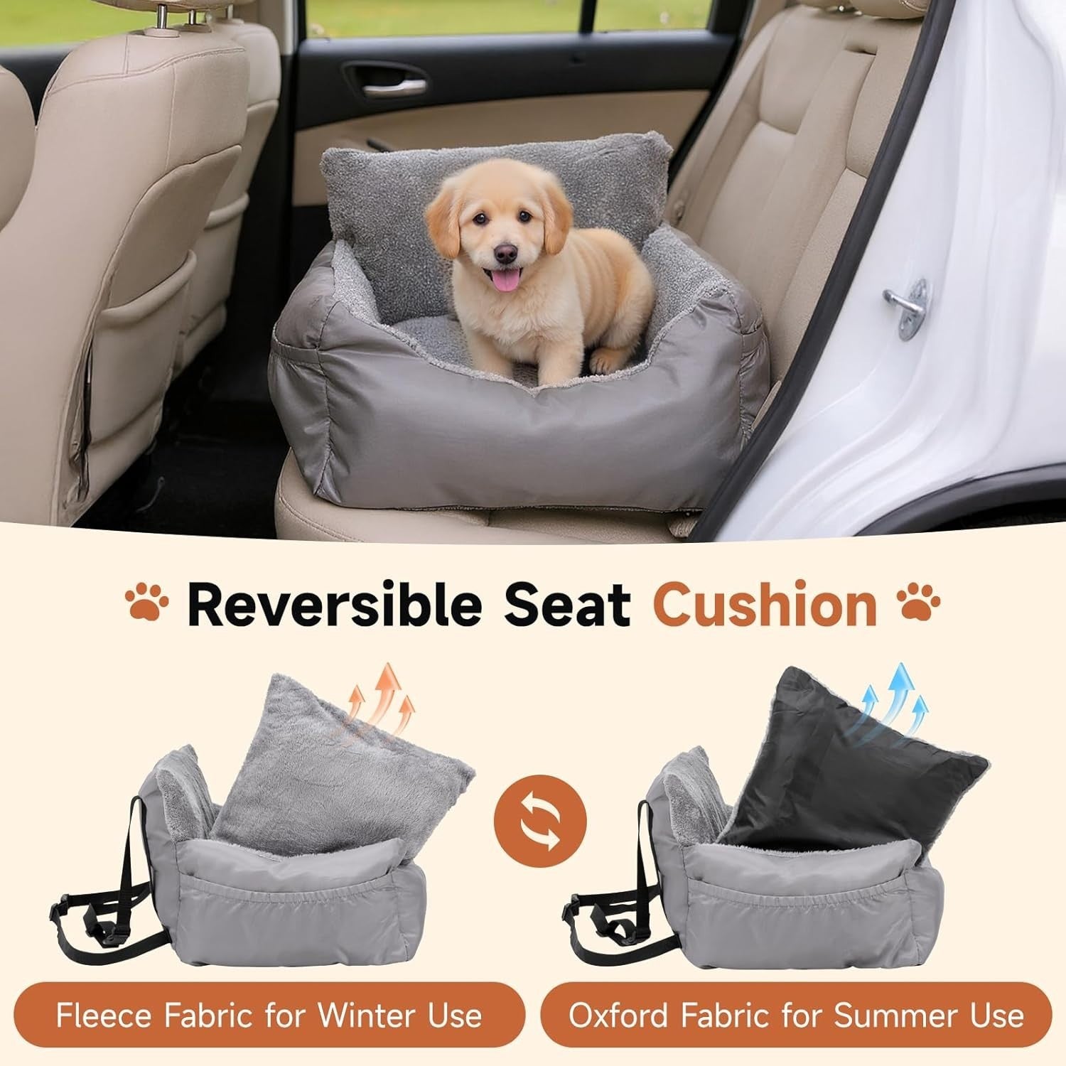 Waterproof Dog Car Booster Seat Travel Bed Safety Leash 55x50x35cm