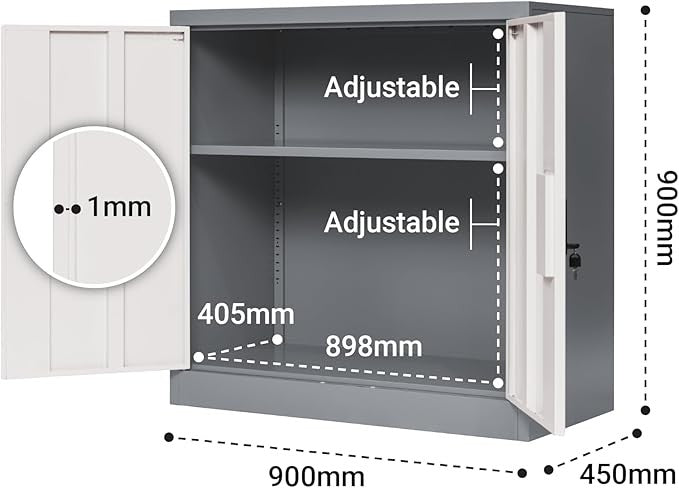 Lockable Metal Storage Cabinet with Adjustable Shelf, Steel Cupboard for Office