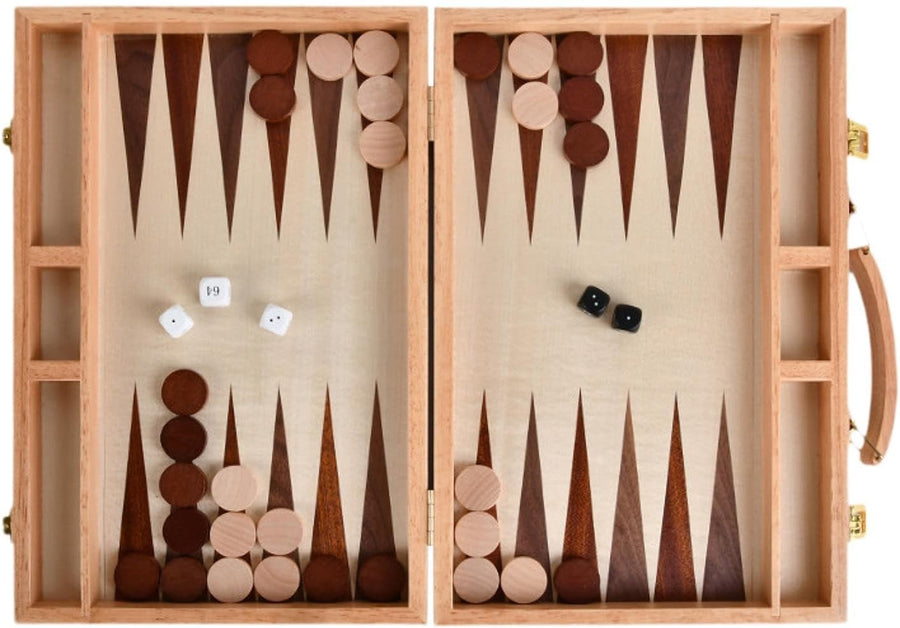 Backgammon Set Wooden Folding Board Game Lightweight Travel Desk Play