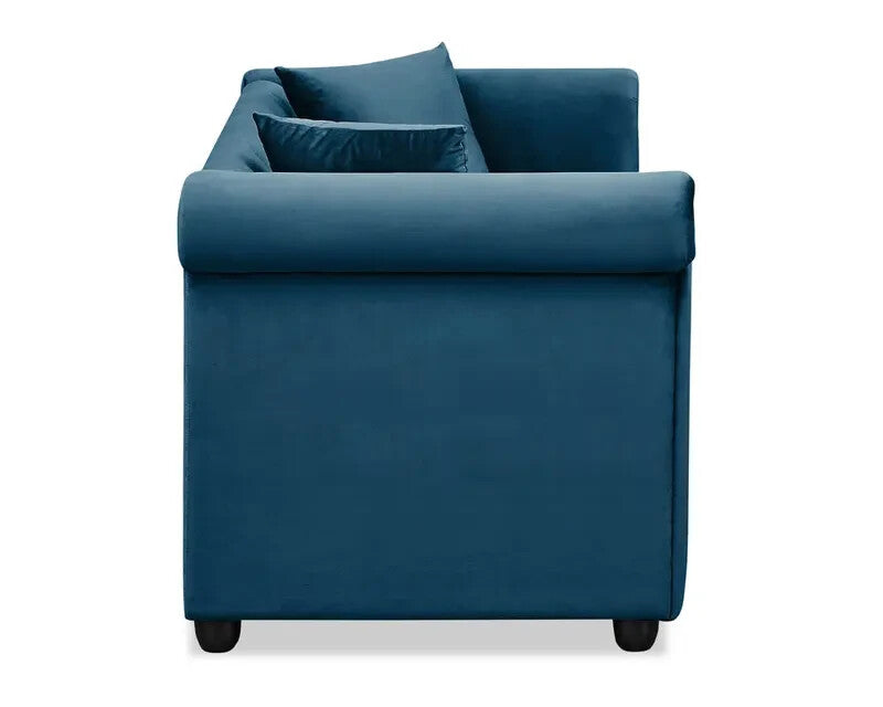 Velvet Chesterfield 2 Seater Sofa Blue | High Back Plush Armchair UK