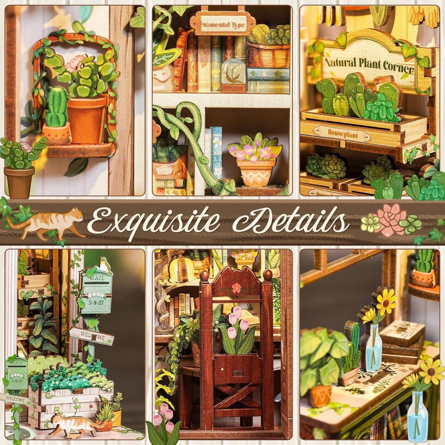 DIY Book Nook Kit 3D Wooden Dollhouse Bookshelf Diorama Puzzle Decor