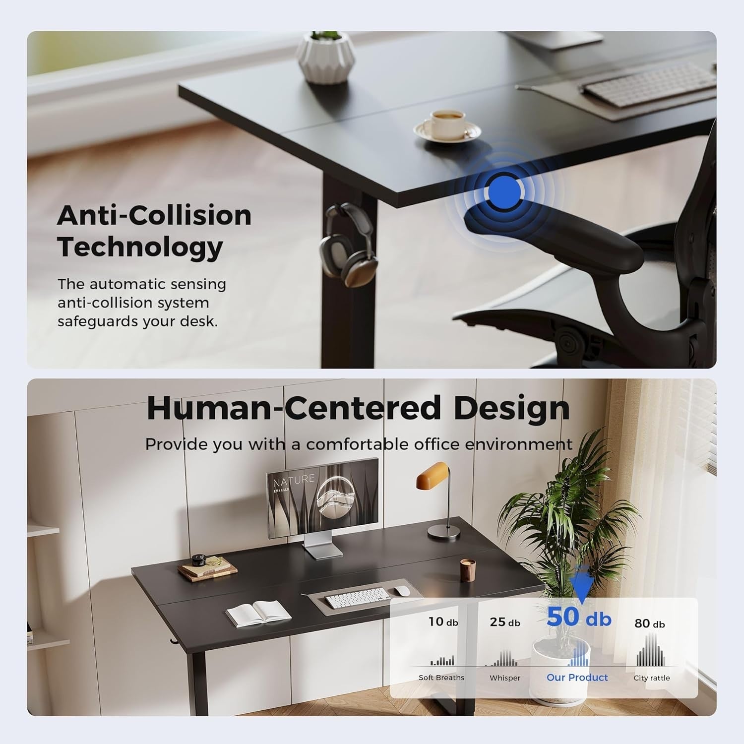 Electric Height Adjustable Standing Desk 100x60cm Sit Stand Table Black