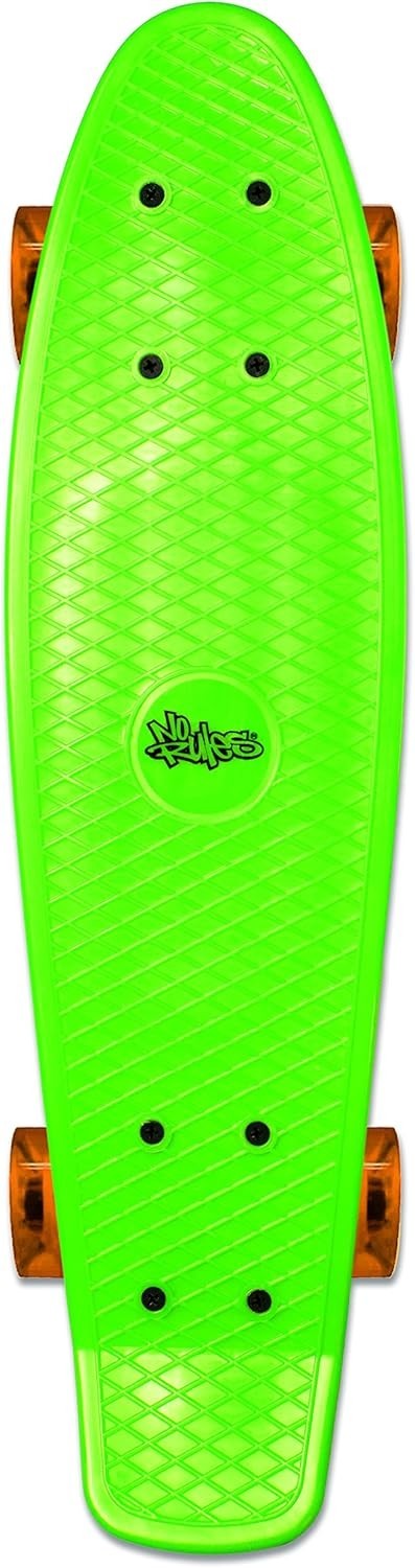 22" Beginner Skateboard Green-Orange Plastic Waffle Deck ABEC 5 Kids Teens