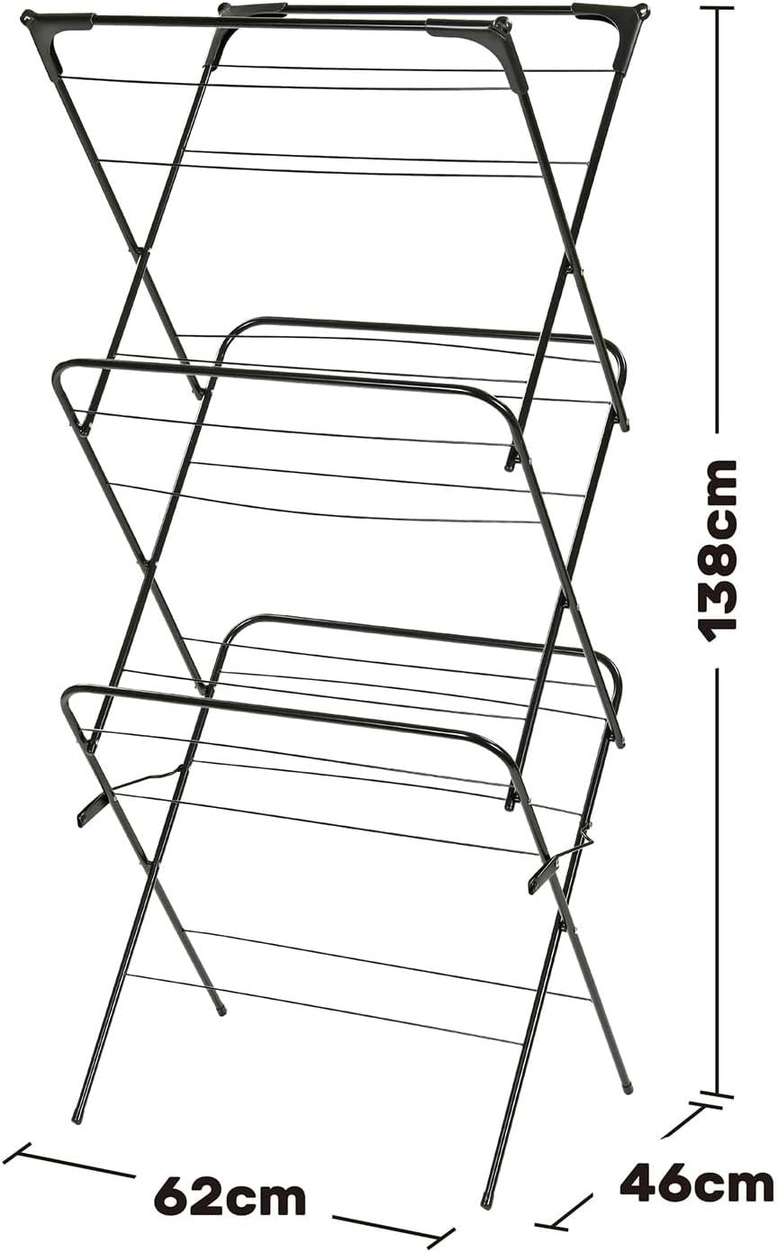 3 Tier Clothes Airer Folding Drying Rack Heavy Duty with Hanger Hooks Indoor
