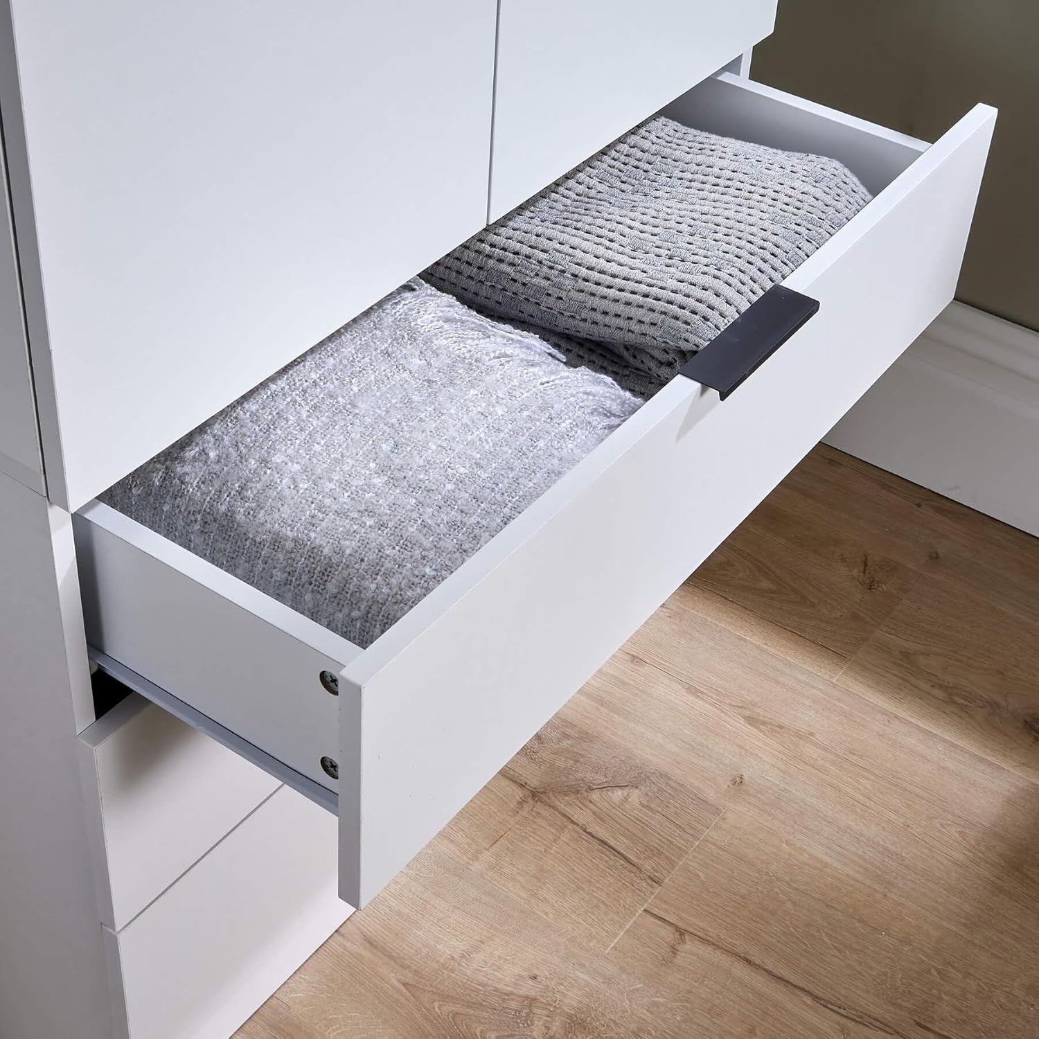 White 2 Door Wardrobe with 3 Drawers & Rail – Bedroom Storage Cabinet