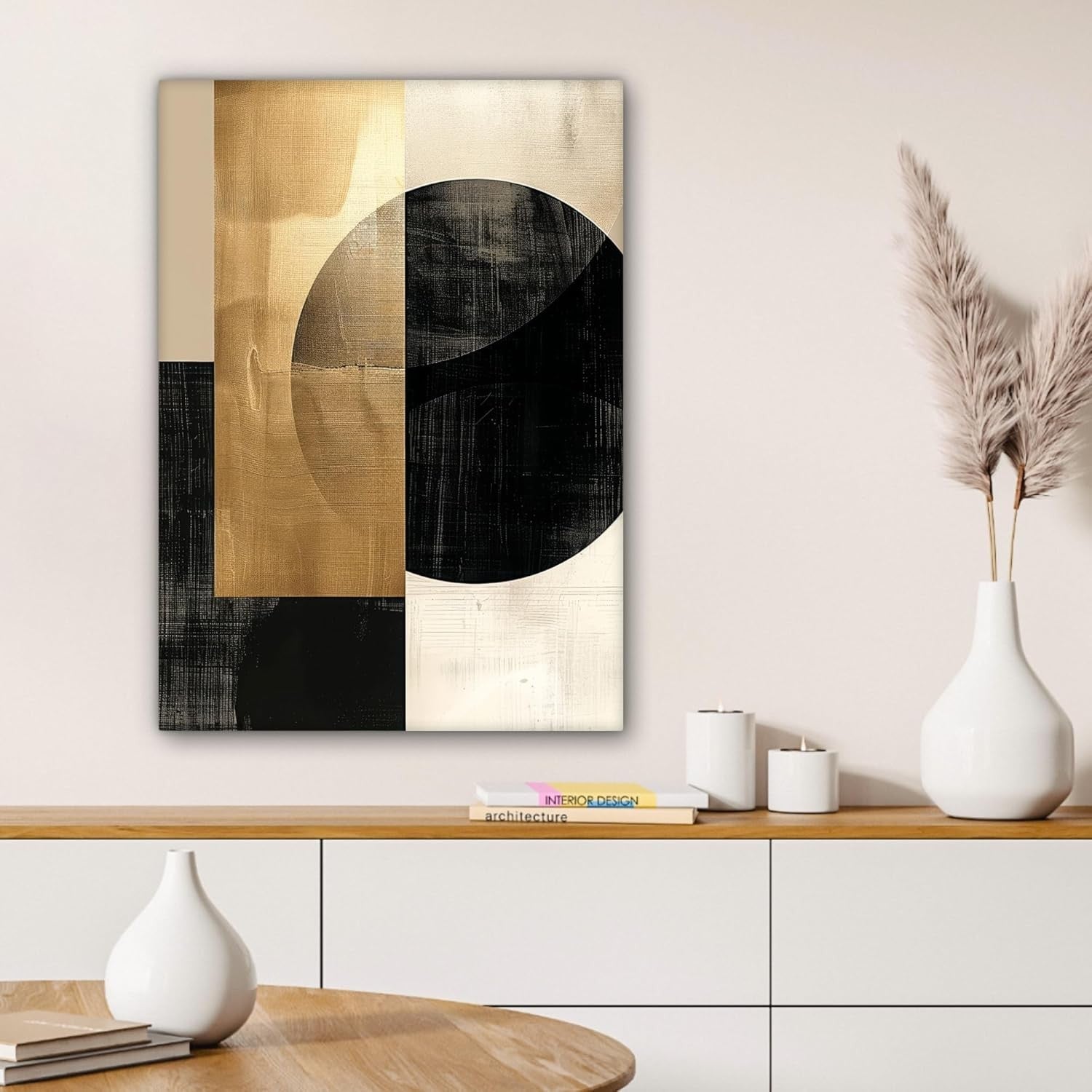 Large Framed Canvas Wall Art 50x70cm Gold Black Abstract Print