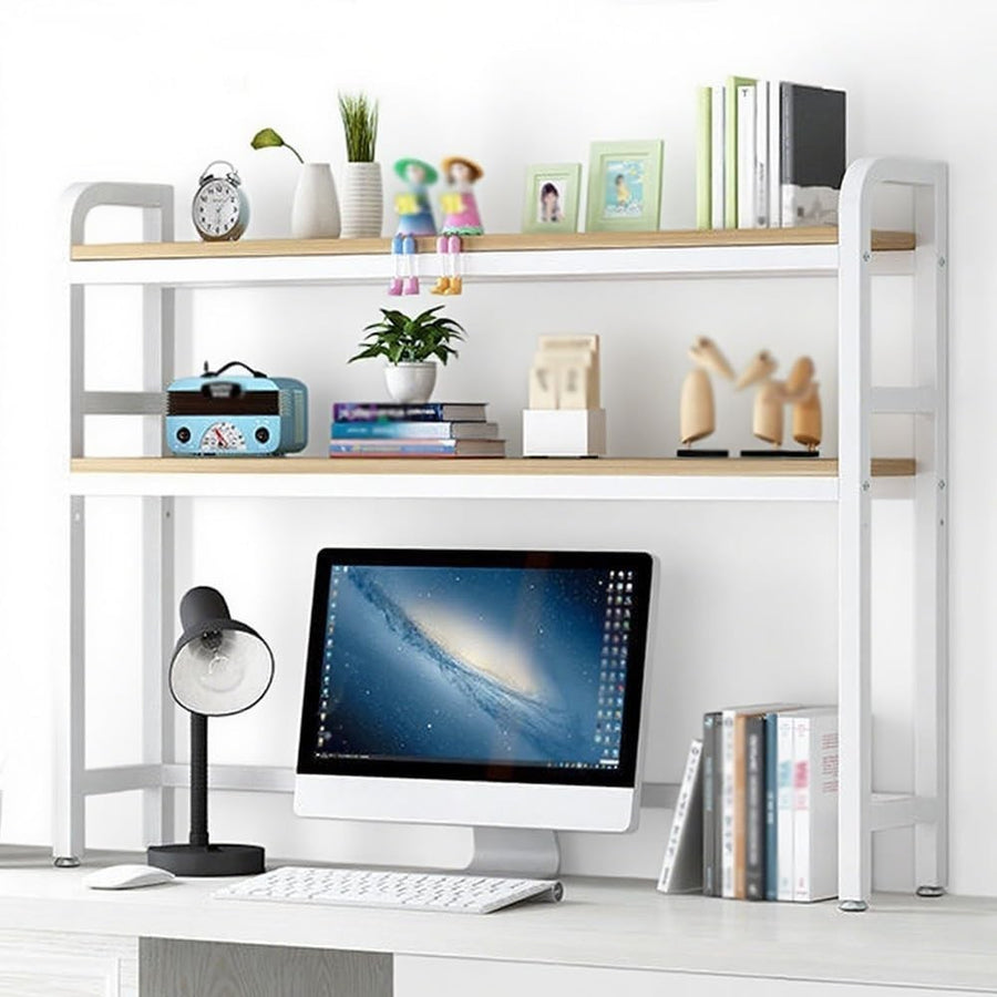 2-Tier Desktop Shelf Organizer | White Desk Hutch Storage Rack 55×24×98cm