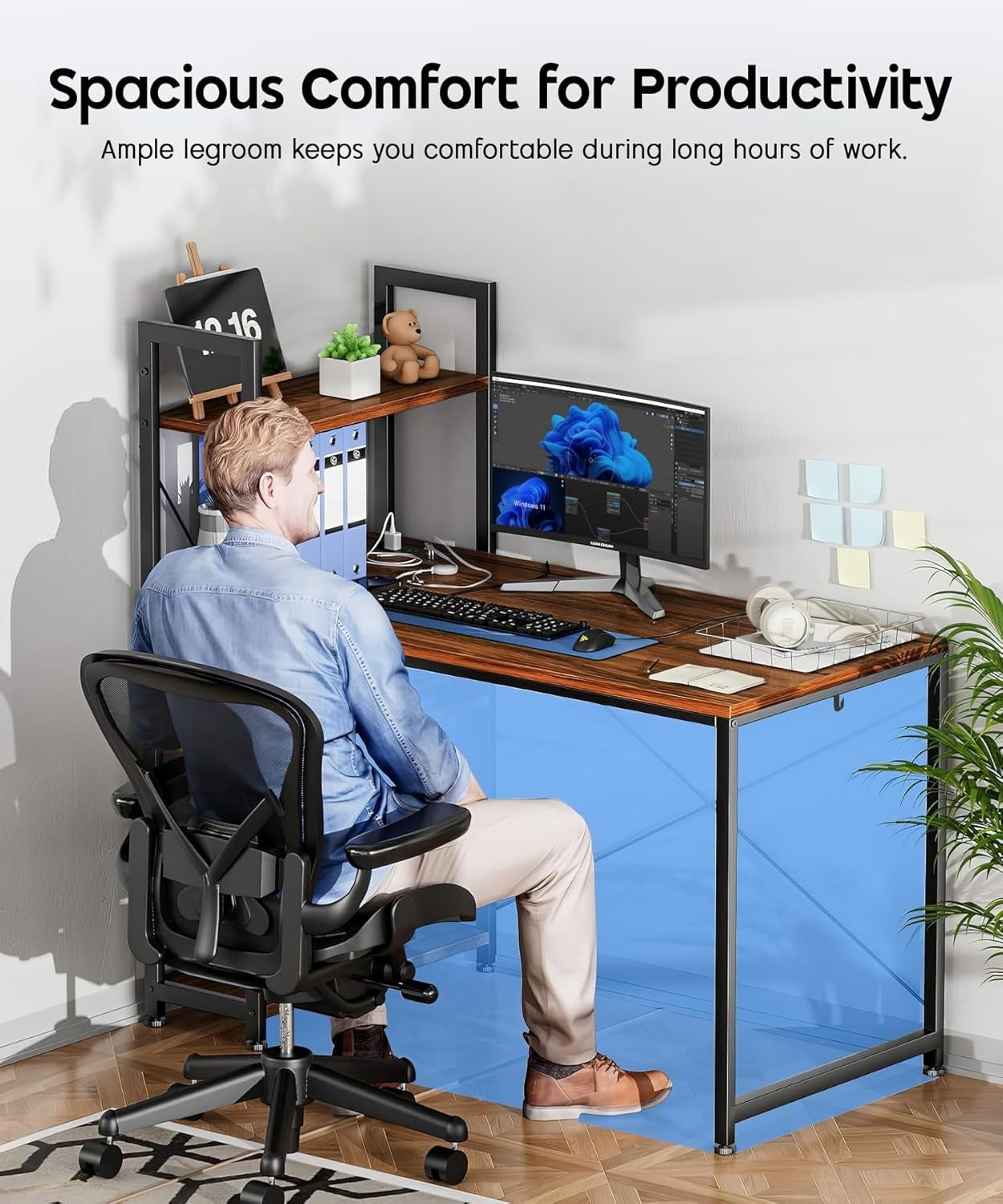 Rustic Computer Desk Brown w/ Power 120cm Outlet & 4 Shelves