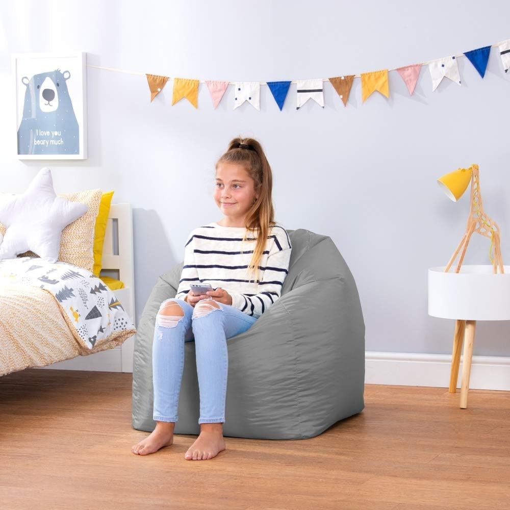 Kids Bean Bag Chair with Backrest Grey Indoor Outdoor Waterproof Seat