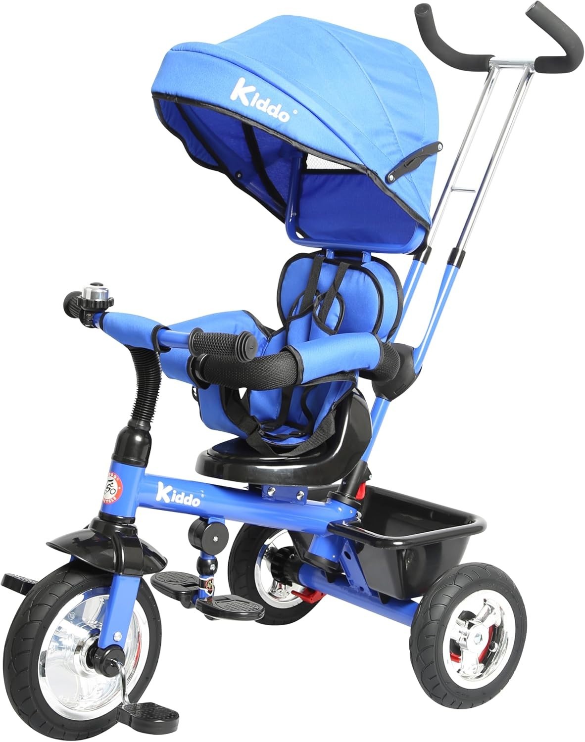 4 in 1 Kids Tricycle Rotating Seat Sun Canopy Parent Push Trike Blue