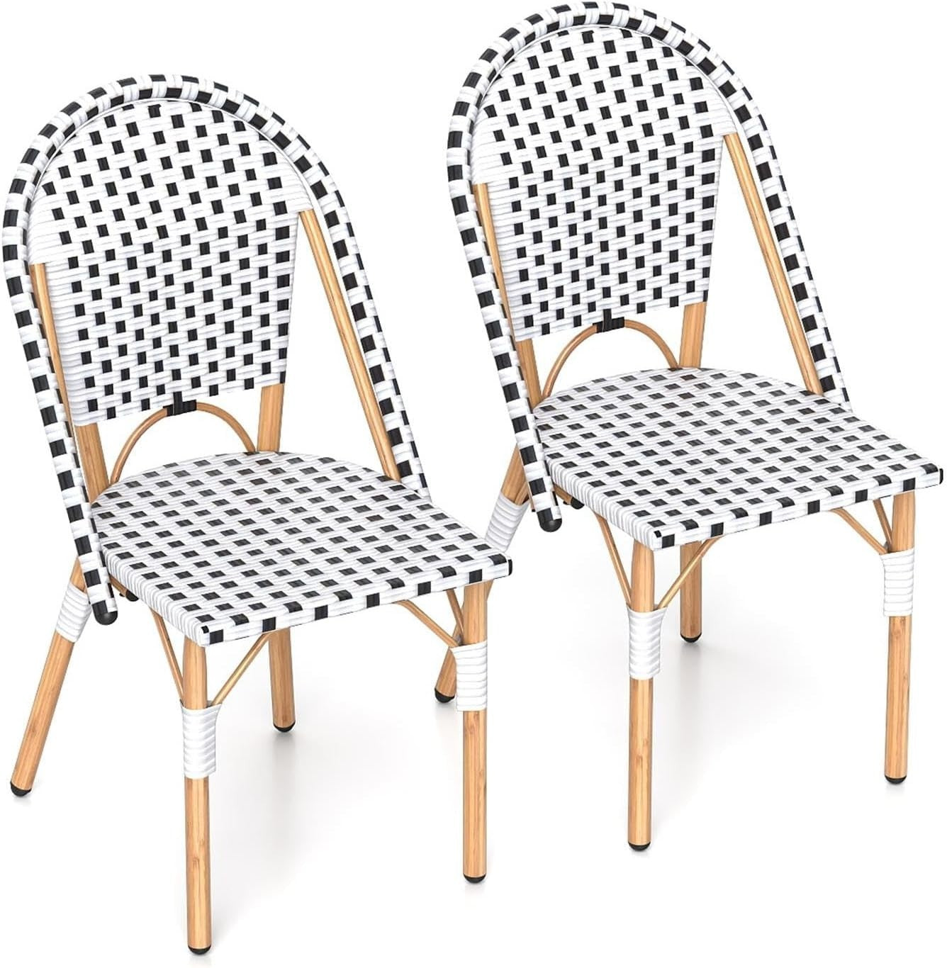 Outdoor Rattan Bistro Chairs Set of 2 Metal Frame Patio Garden Dining Seats