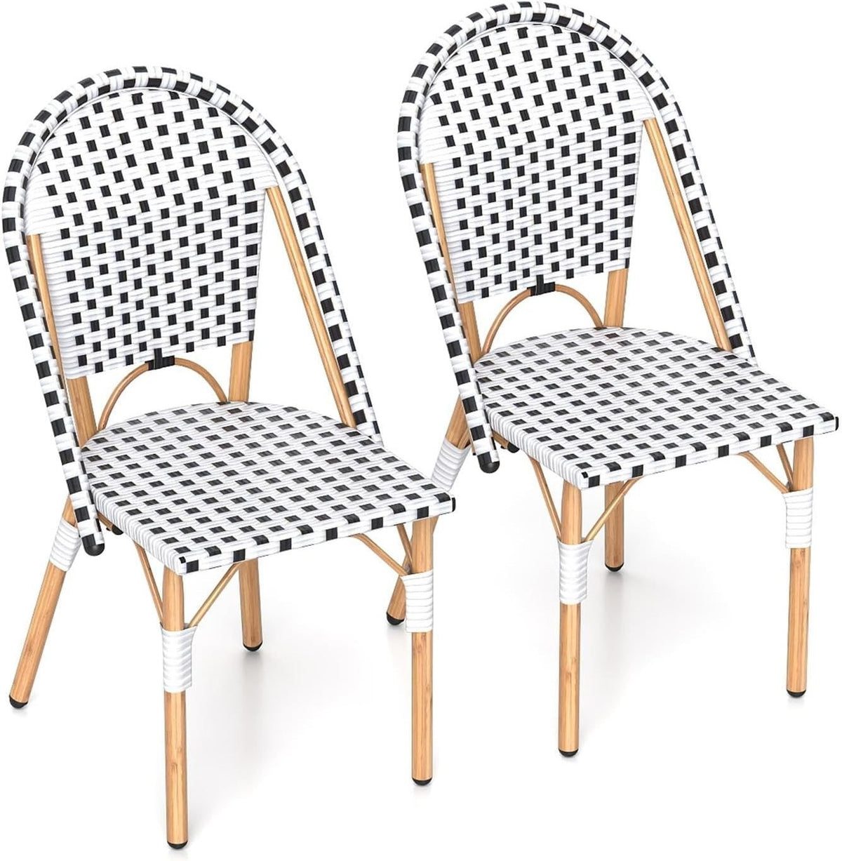 Outdoor Rattan Bistro Chairs Set of 2 Metal Frame Patio Garden Dining Seats