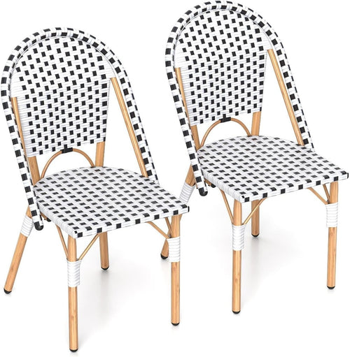 Outdoor Rattan Bistro Chairs Set of 2 Metal Frame Patio Garden Dining Seats