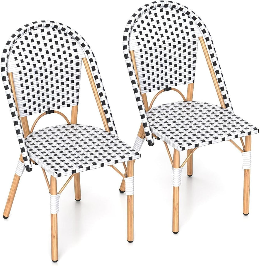 Outdoor Rattan Bistro Chairs Set of 2 Metal Frame Patio Garden Dining Seats