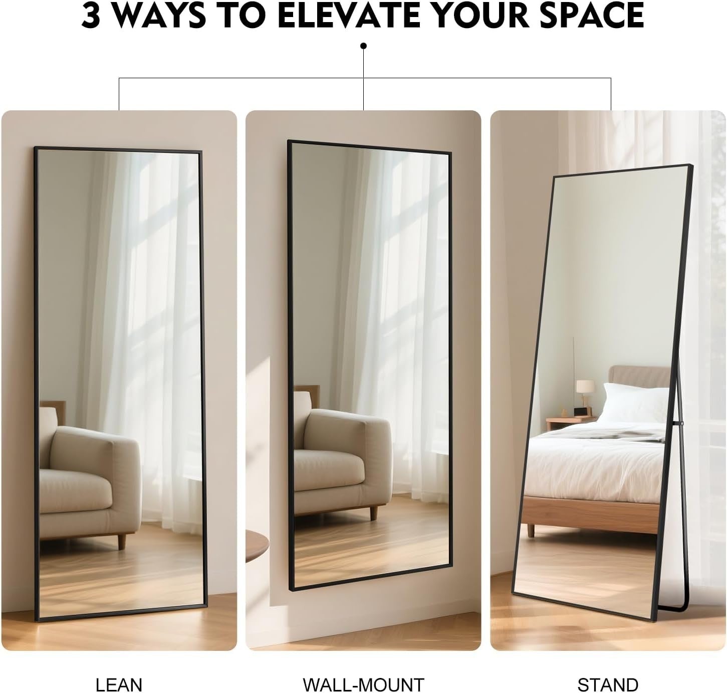 Large Full Length Mirror 165x60cm Wall Leaning, Shatterproof Glass Frame