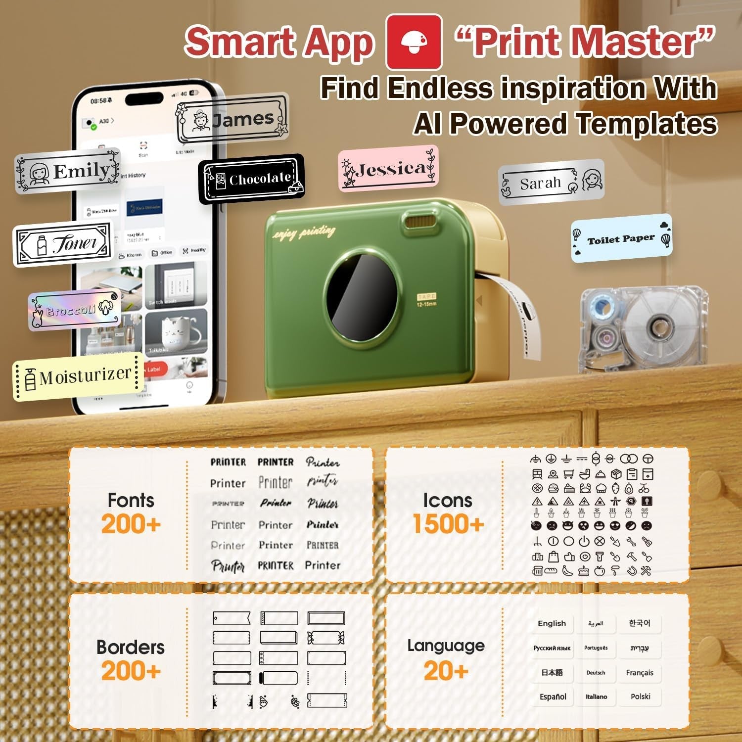 Mini Bluetooth Label Printer Portable Thermal Sticker Maker for Home & Office