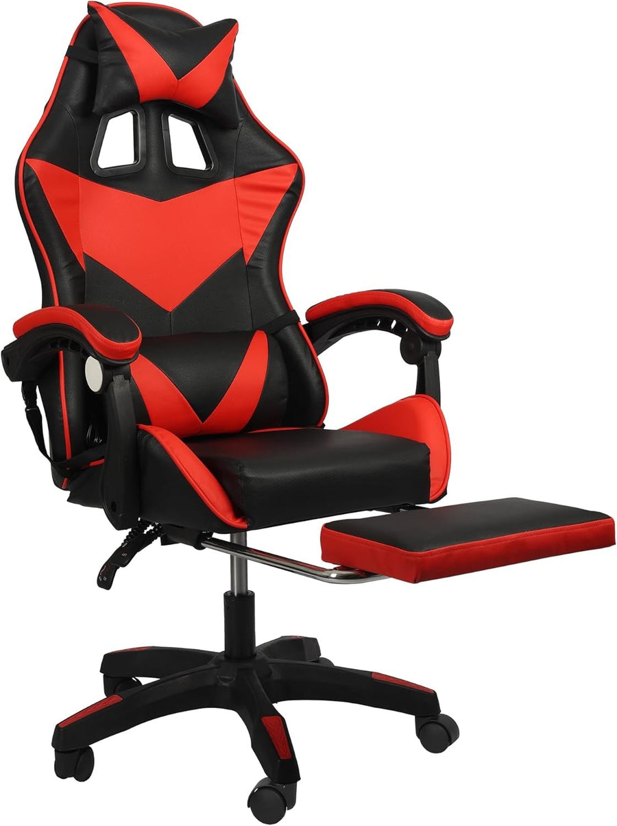 Ergonomic Gaming Chair Reclining Footrest Lumbar Red Black