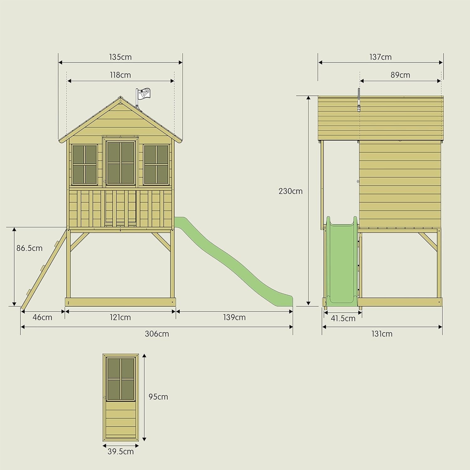 Wooden Tower Playhouse with Slide Outdoor Kids Garden Elevated House