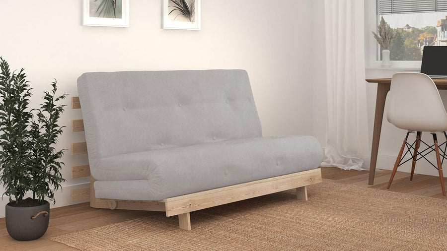Double Futon Sofa Bed 137cm Harmony Grey Wool Mix with Wood Frame