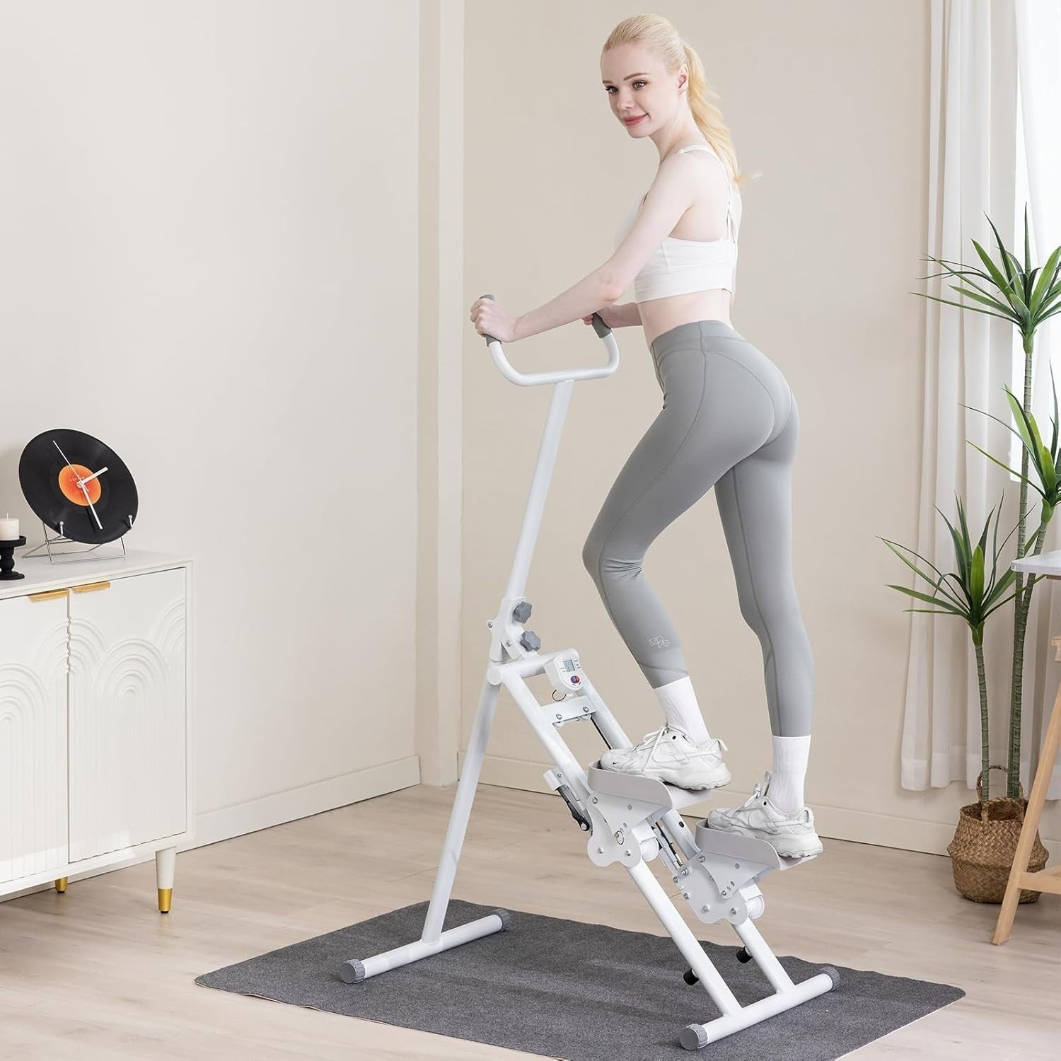 Vertical Climber Stepper for Home w/ LCD Monitor & Adjustable Pedals, 100kg