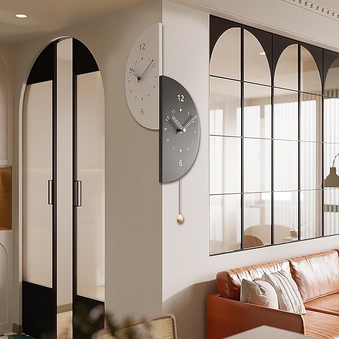 Modern Double-Sided Wall Clock 17.7in Silent Corner Mounted Clock with Pendulum
