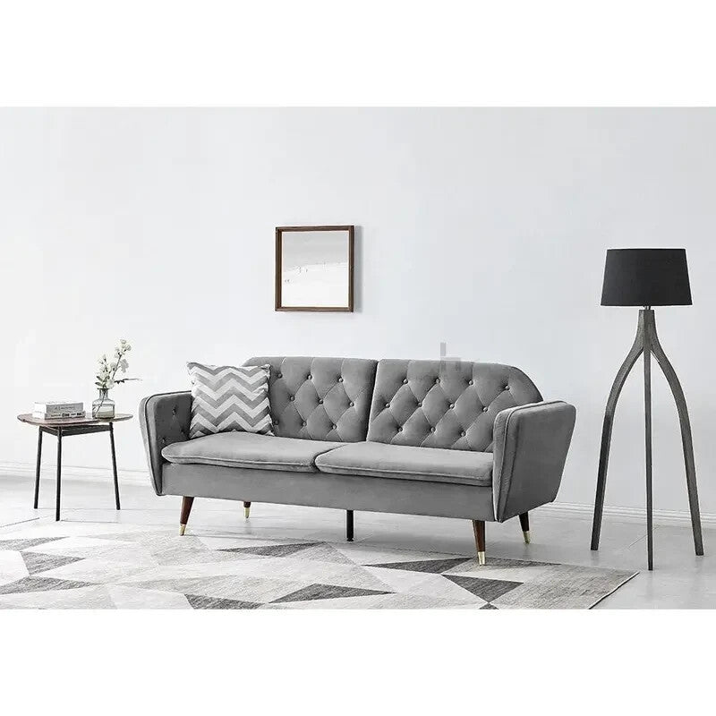 3 Seater Velvet Sofa Bed Grey Click Clack Recliner Guest Bed Couch