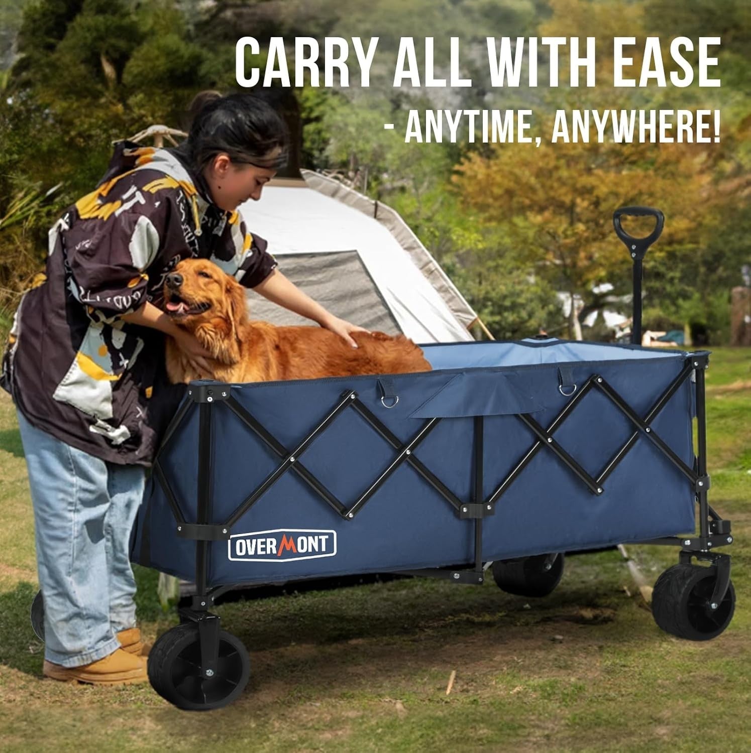 Blue Extra Large 300L Folding Camping Wagon 200kg All Terrain Festival Trolley