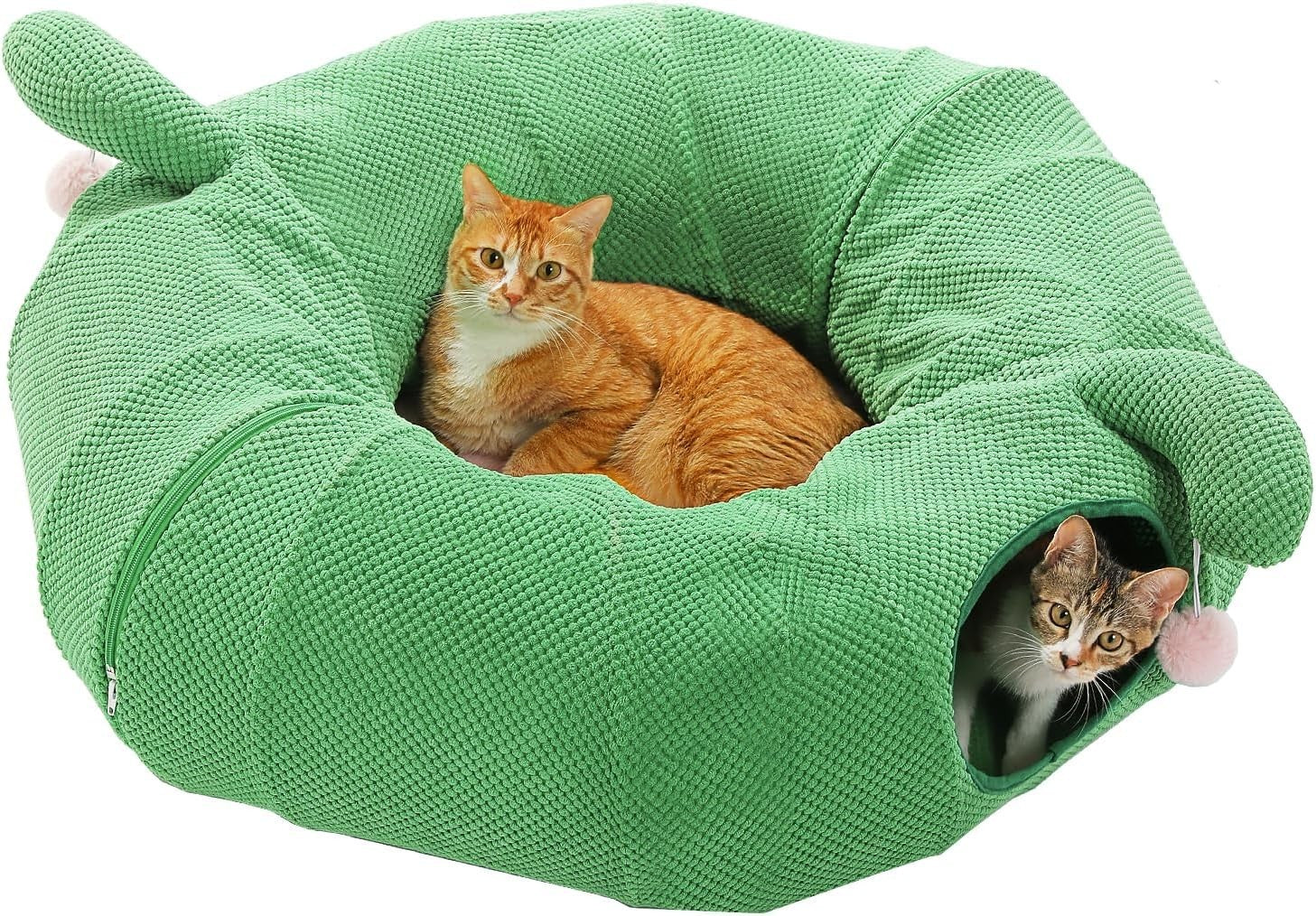 Cactus Cat Tunnel Bed Foldable Pet Play Tunnel w Cushion & Ball Toy