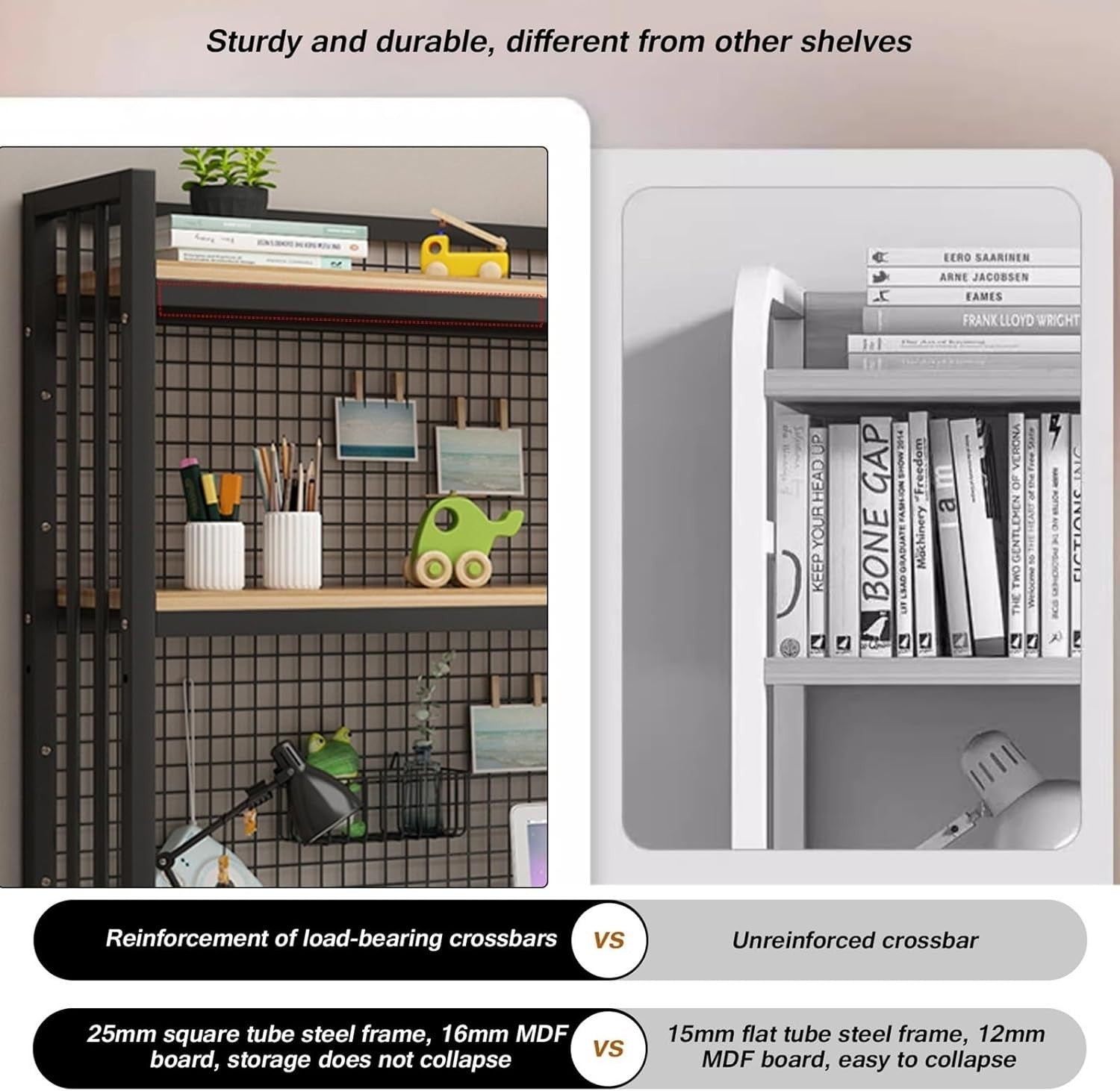 Adjustable Desktop Bookshelf 2-Tier Industrial Monitor Shelf Organizer Rack
