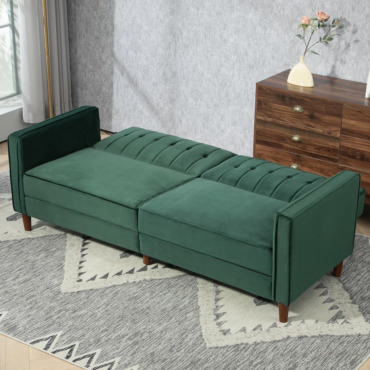Green  Velvet 3 Seater Sofa Bed Click Clack Recliner Couch Guest Sleeper