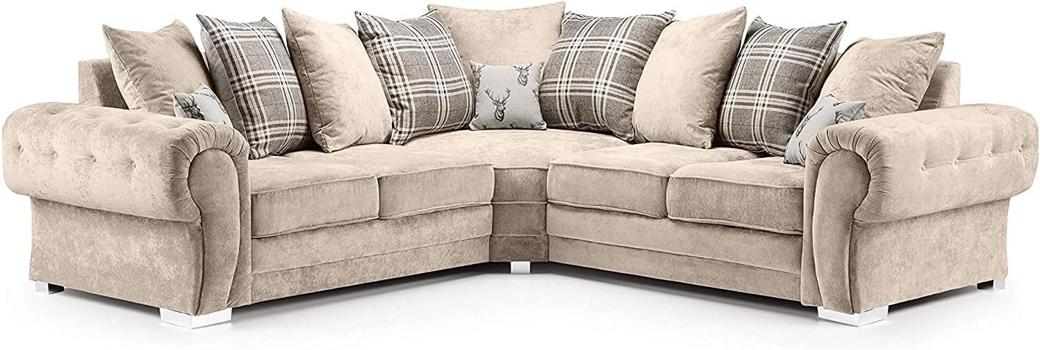 Beige 5 Seater Corner Sofa L-Shape | Soft Suede Fabric & Memory Foam Cushions