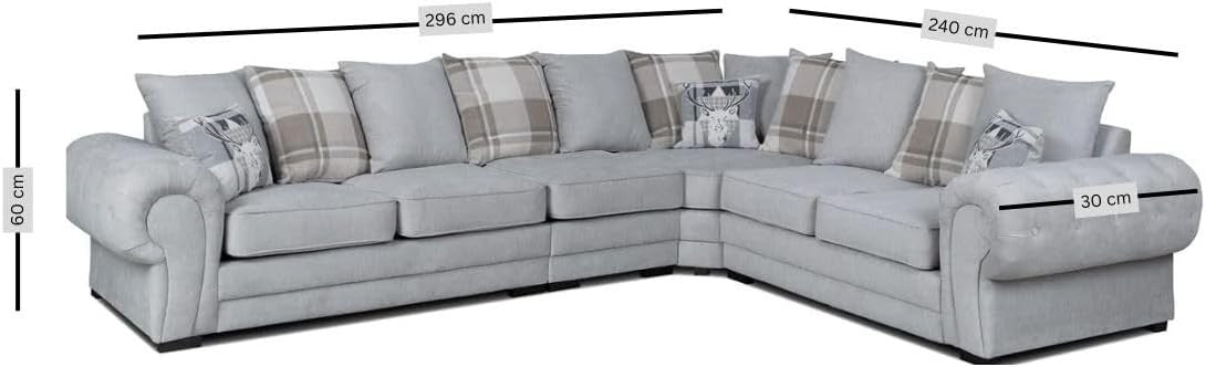 Grey 6 Seater Corner Sofa L-Shape Couch Scatter Back Cinema Lounge Suite