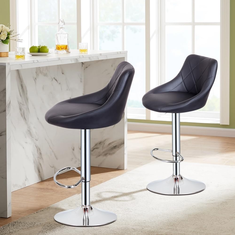 Black Faux Leather Bar Stool Adjustable Swivel Mid Back Pub Chair