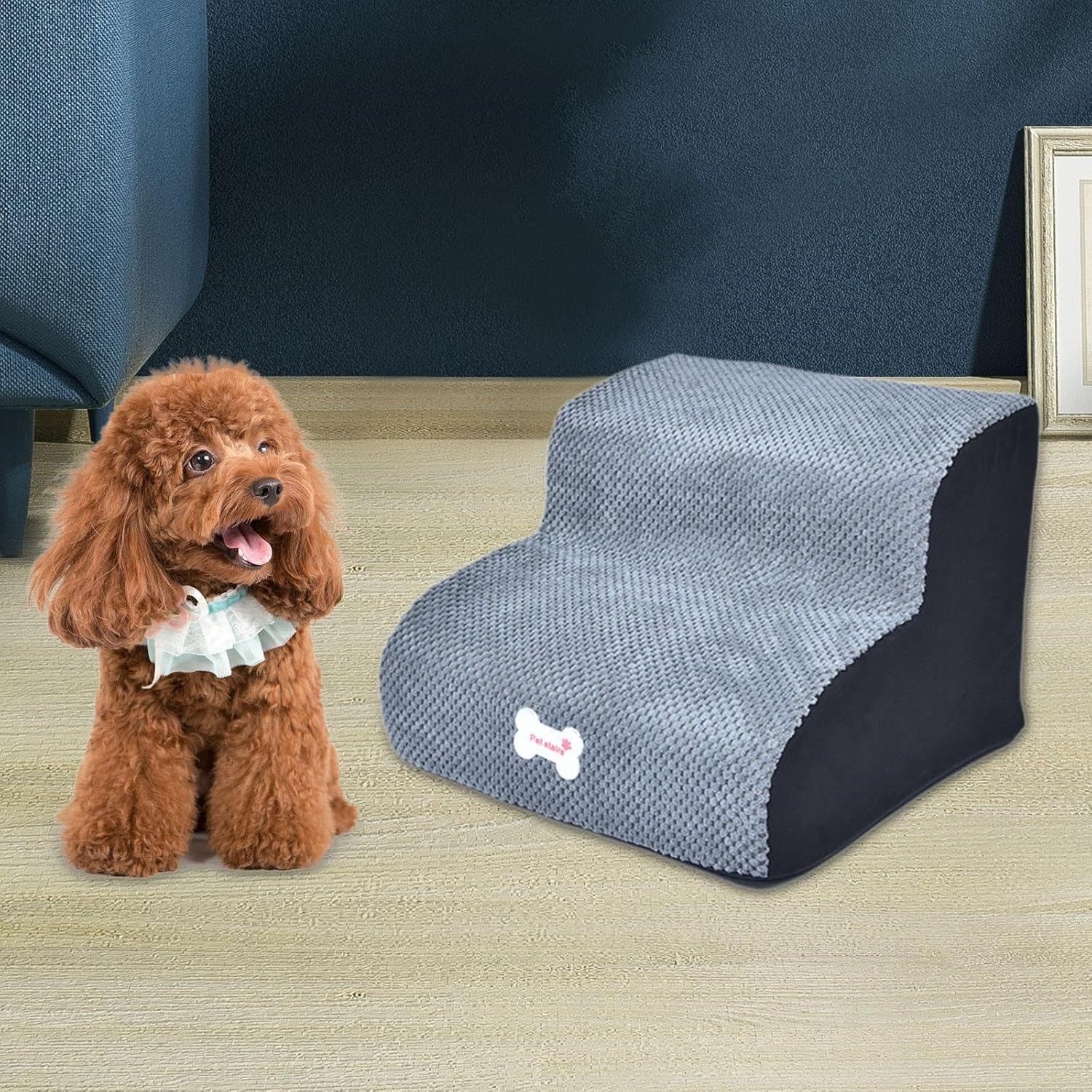 2 Steps Dog Stairs Small Dog Ramp Soft Pet Ladder Extra Wide 30cm Gray