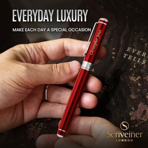 Personalised Rollerball Pen Crimson Red Chrome Medium Ink Gift