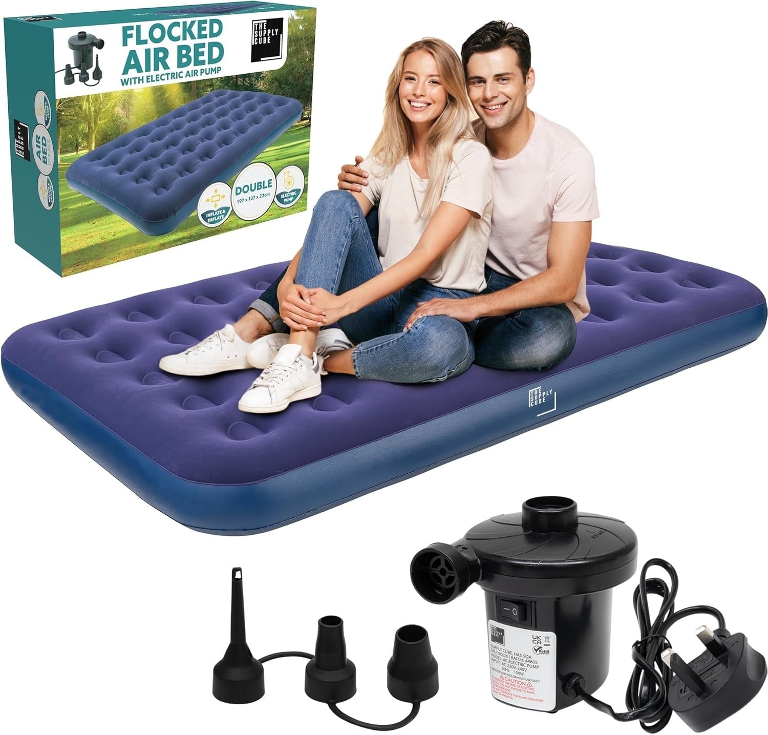 Double Air Mattress Inflatable Bed with AC Pump Waterproof Durable