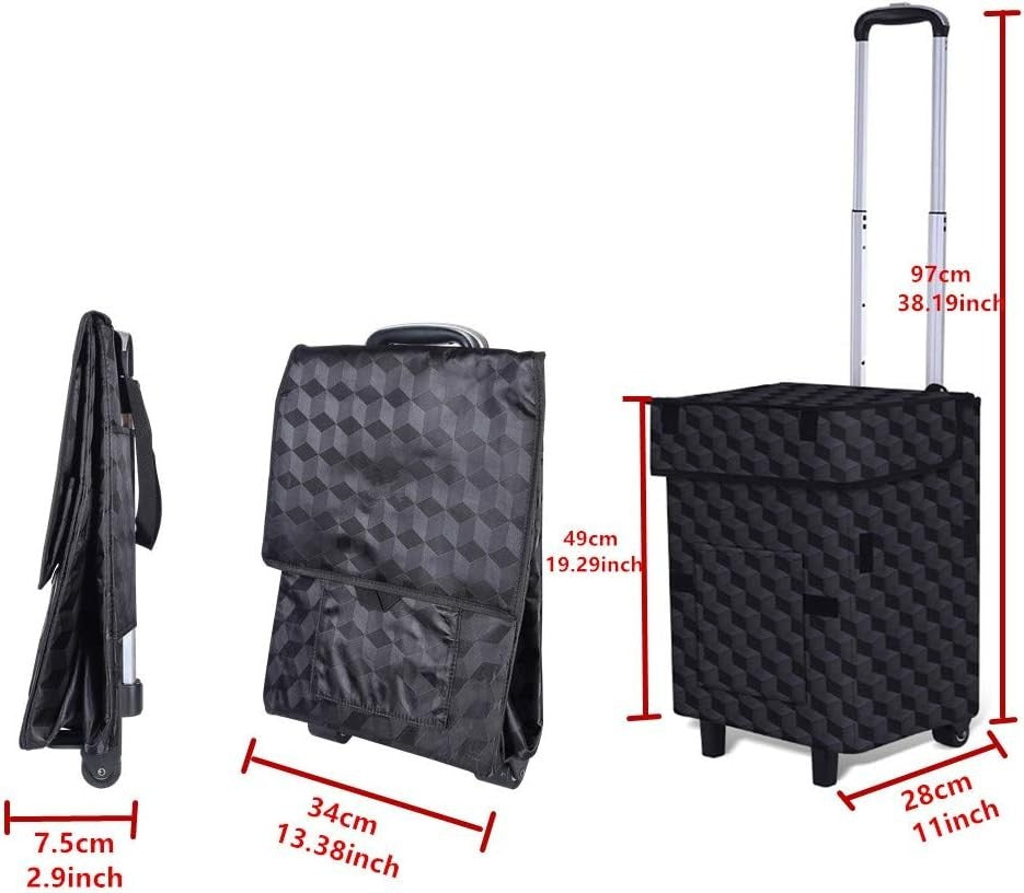 Foldable Utility Cart 41L Collapsible Grocery Trolley Waterproof Black Plaid