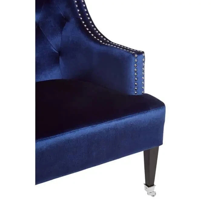 Blue Velvet Accent Armchair with Studs & Tufted Back | 200kg Support
