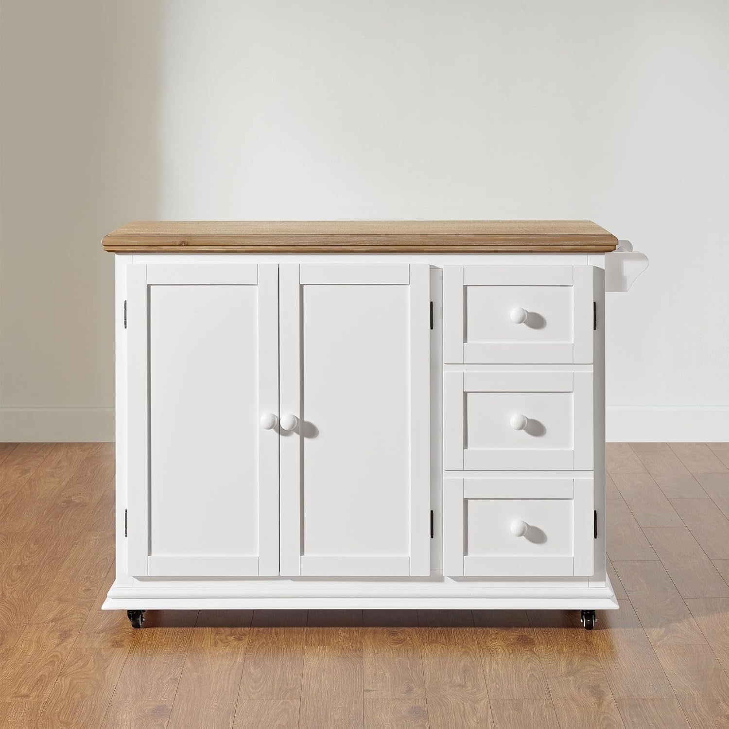 Kitchen Island Trolley with Extendable Oak Top & Storage Shelves, Rolling Unit